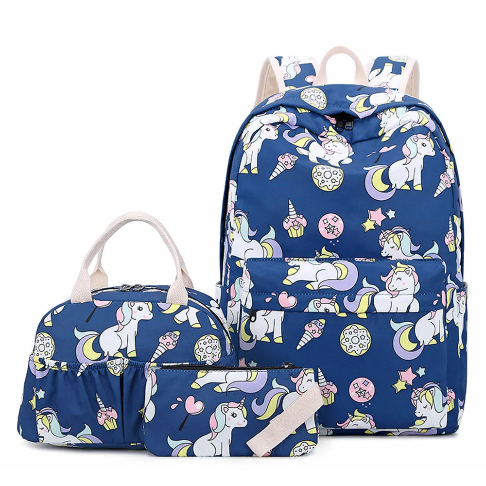 Teen Cartoon Unicorn Backpack Set Fits 14 Inches Laptop Bag with Lunch Bag College Bag