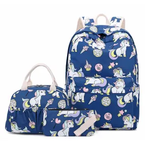 Teen Cartoon Unicorn Backpack Set Fits 14 Inches Laptop Bag with Lunch Bag College Bag