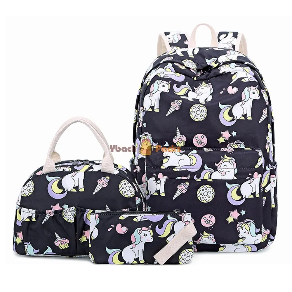 Teen Cartoon Unicorn Backpack Set Fits 14 Inches Laptop Bag with Lunch Bag College Bag