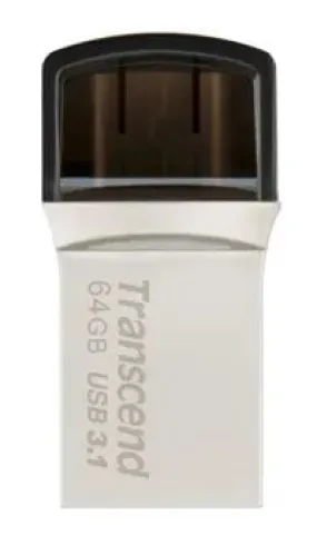 TRANSCEND 64GB JETFLASH 890 USB-C & USB 3.1 OTG FLASH DRIVE - SILVER
