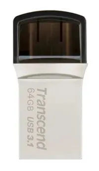 TRANSCEND 64GB JETFLASH 890 USB-C & USB 3.1 OTG FLASH DRIVE - SILVER