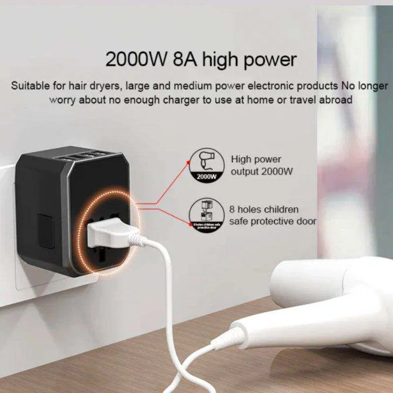 TUTT Travel & Charging Kit | 10000mah Power Bank | Universal Travel Adapter 3 Global Plugs | Wireless Charging | 65 & 30W Charger 3 in 1 Cable | Waterproof Hard Shell Bag EU,UK,AUS