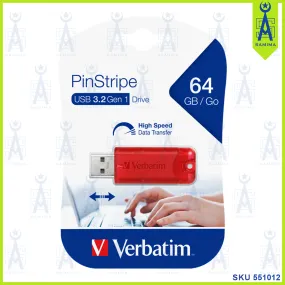VERBATIM PINSTRIPE USB 3.0 PENDRIVE 64GB 66408 RED