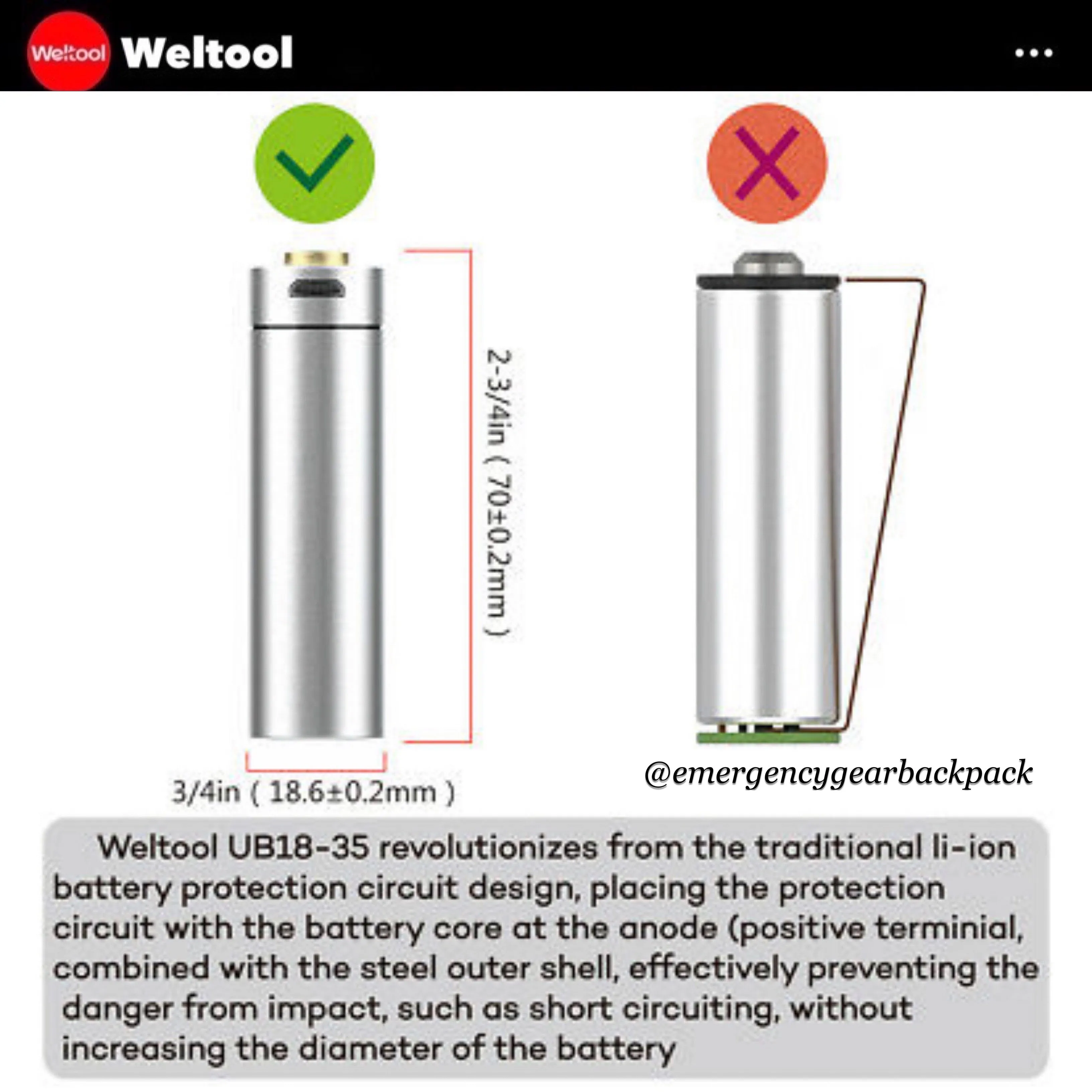 Weltool UB18-35 18650 3500mAh USB Rechargeable Li-ion Battery