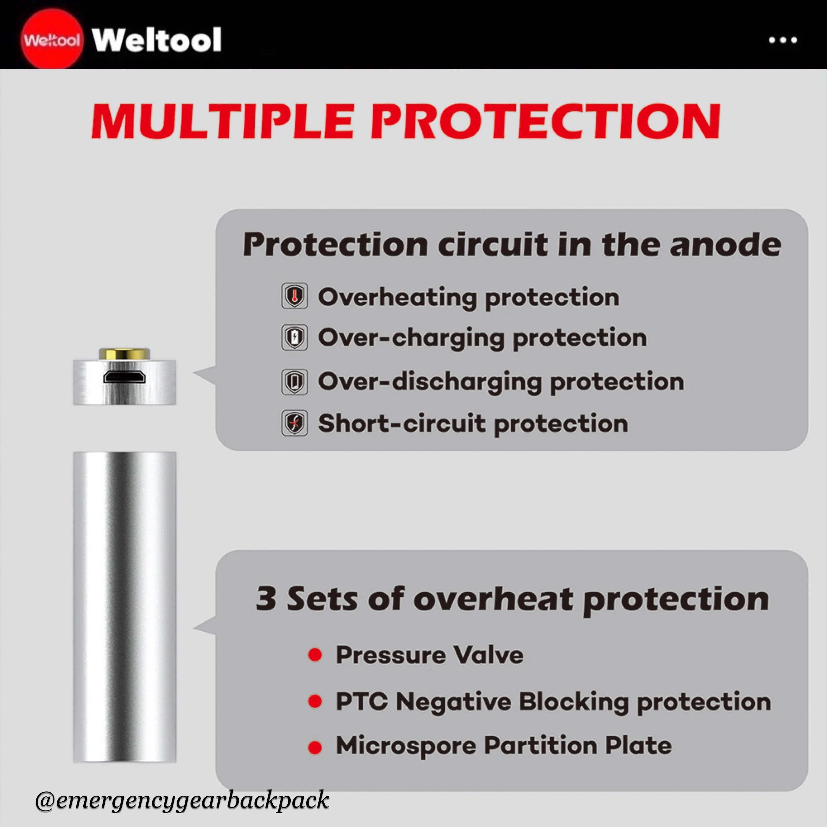 Weltool UB18-35 18650 3500mAh USB Rechargeable Li-ion Battery